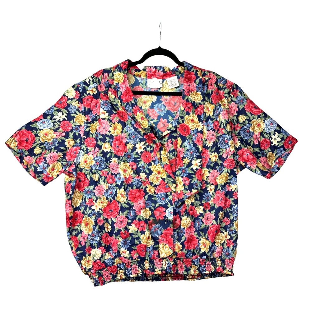 Worthington Blouse Women's 26W Colorful Floral Essentials Bright Hawaiian Shirt